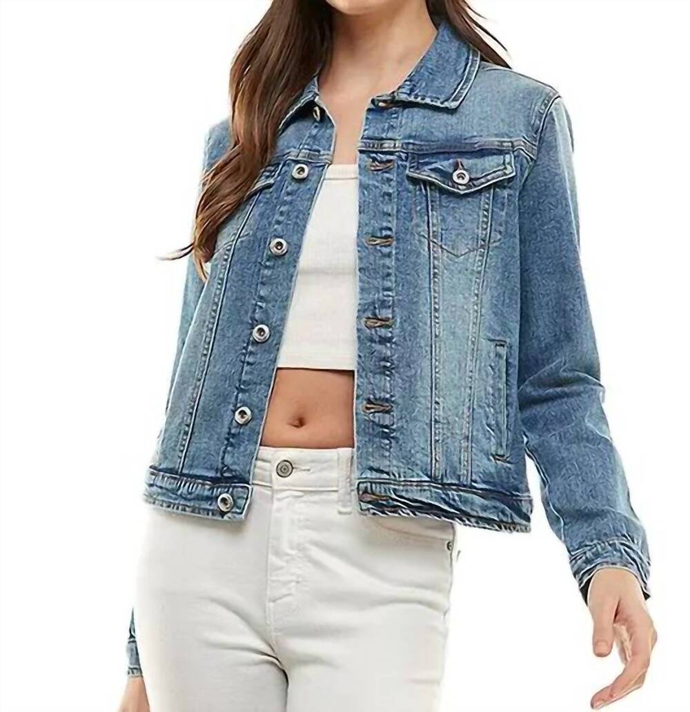 NEW BLUE AGE spandex casual denim jacket in medium wash
